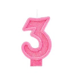 Vela Aniversário Glitter Basic Rosa Número 3 - 01 unid