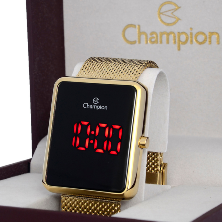 Relógio Champion Dourado Feminino Digital Led Vermelho