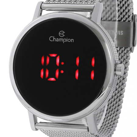 Relógio Champion Prata Digital Redondo Pulseira Aço