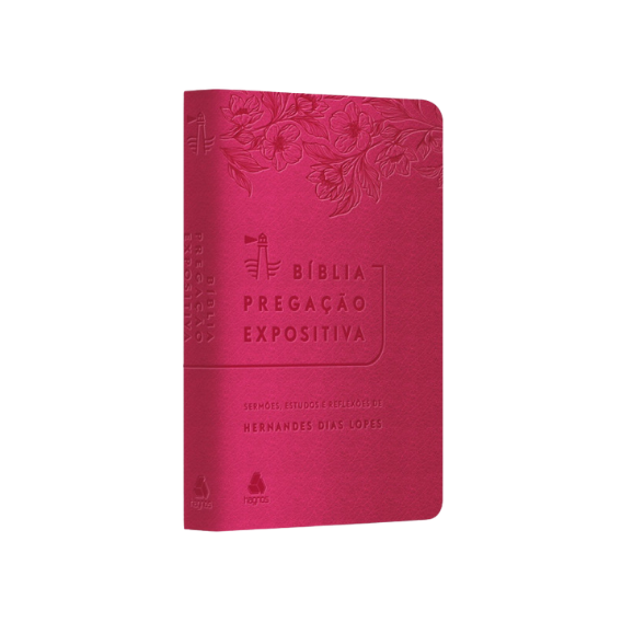 Bíblia Pregação Expositiva | RA | PU luxo rosa - flores - Foto 0