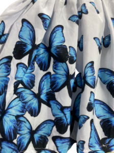 Vestido social estampado borboletas azuis de verão para bebê menina.