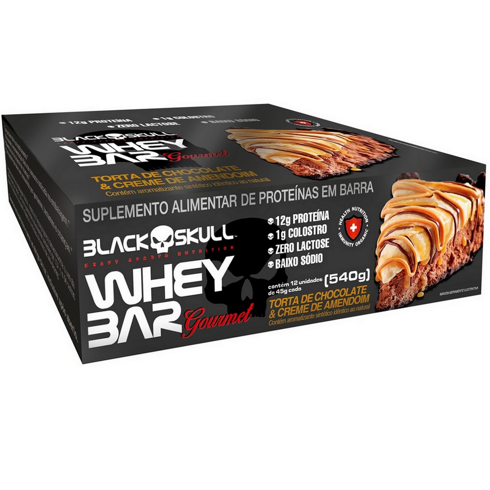 Barra de Proteina Whey Bar Gourmet Caixa C/ 12un - Sem Lactose - Black Skull