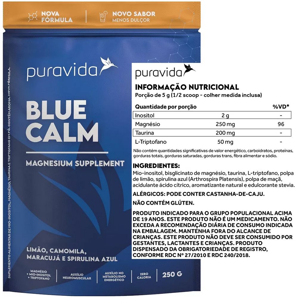 Blue Calm - Magnésio + Inositol + Triptofano + Taurina - (250g) - Pura Vida