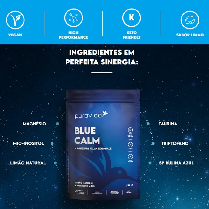 Blue Calm - Triptofano - Limão Natural e Spirulina Azul Vegano (250g) - Pura Vida