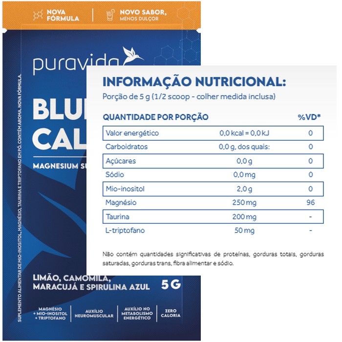 Blue Calm - Triptofano + Magnésio + Mio-Inositol - (Caixa 20 Saches) - Pura Vida