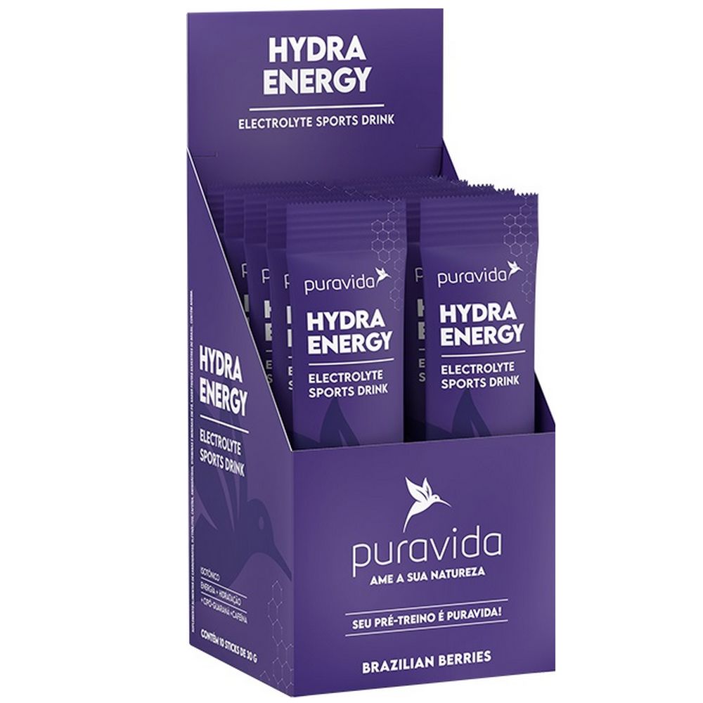 Hydra Energy - Eletrolytes Drink - Box com 10 Saches 30g - Pura Vida