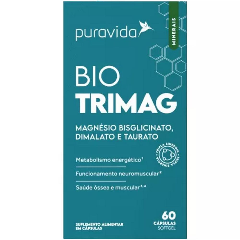 Kit 2x Bio Trimag - Magnésio Bisglicinato + Dimalato + Taurato - 60 Caps  cada - Pura Vida
