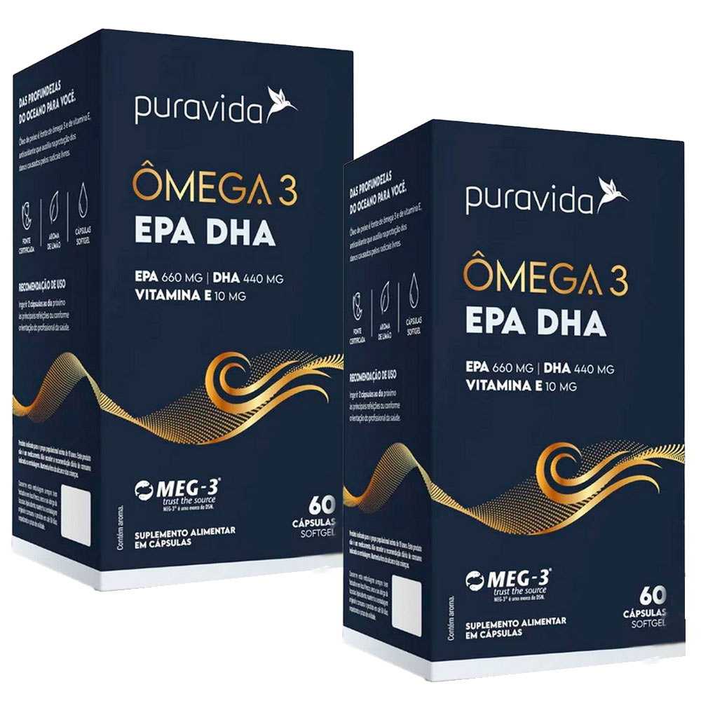 Kit 2x Omega 3 - EPA + DHA + Vitamina E - 60 Capsulas cada - Pura Vida