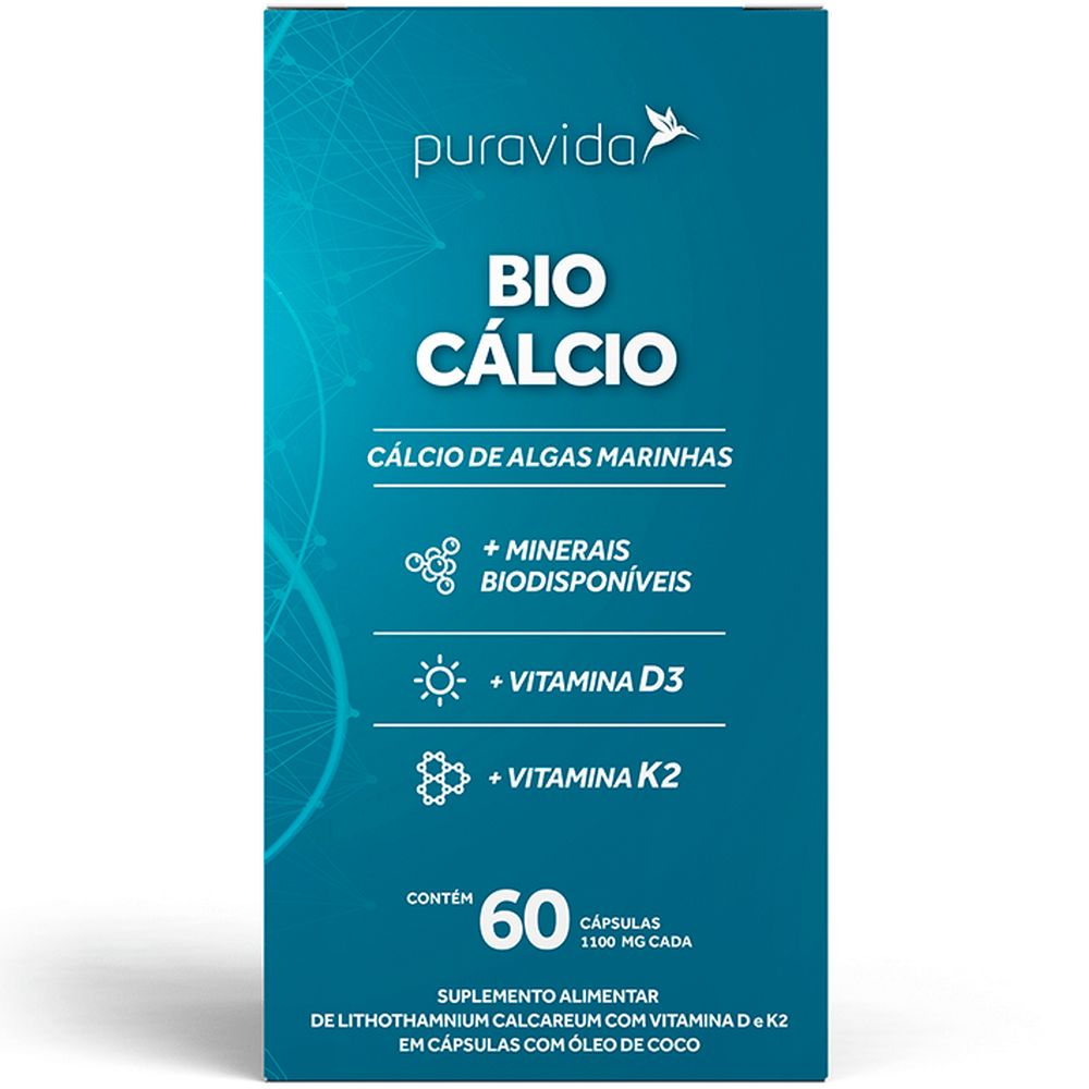 Kit 3x Bio Cálcio Com Vit D3 + K2 - (60 Capsulas) - Pura Vida
