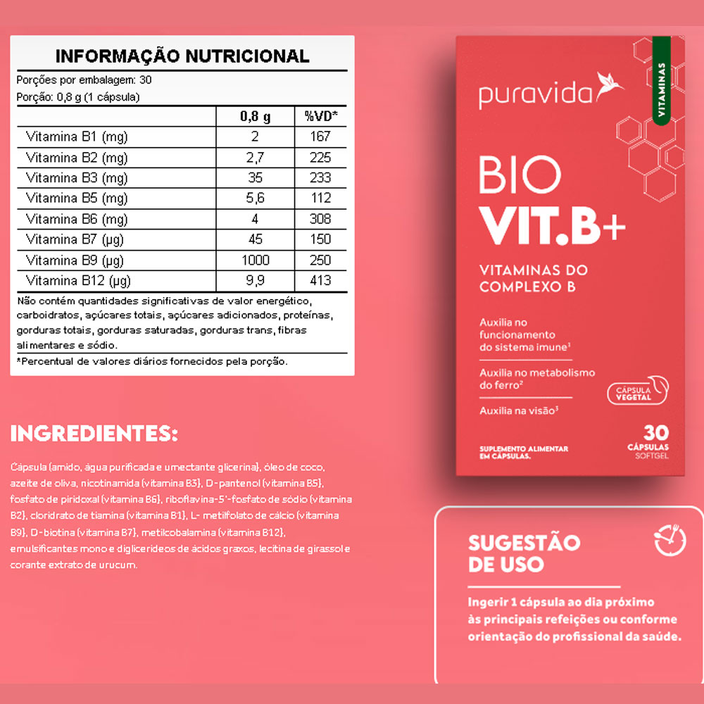 Kit 3x Bio Vit B - Vitaminas do Complexo B - 30 Capsulas cada - Pura Vida