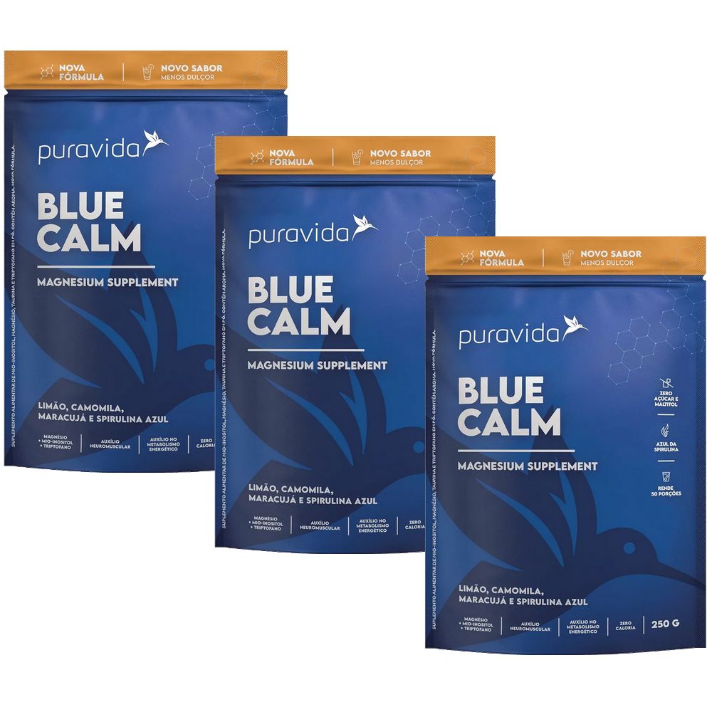 Kit 3x Blue Calm - Magnésio + Inositol + Triptofano + Taurina - (250g cada) - Pura Vida