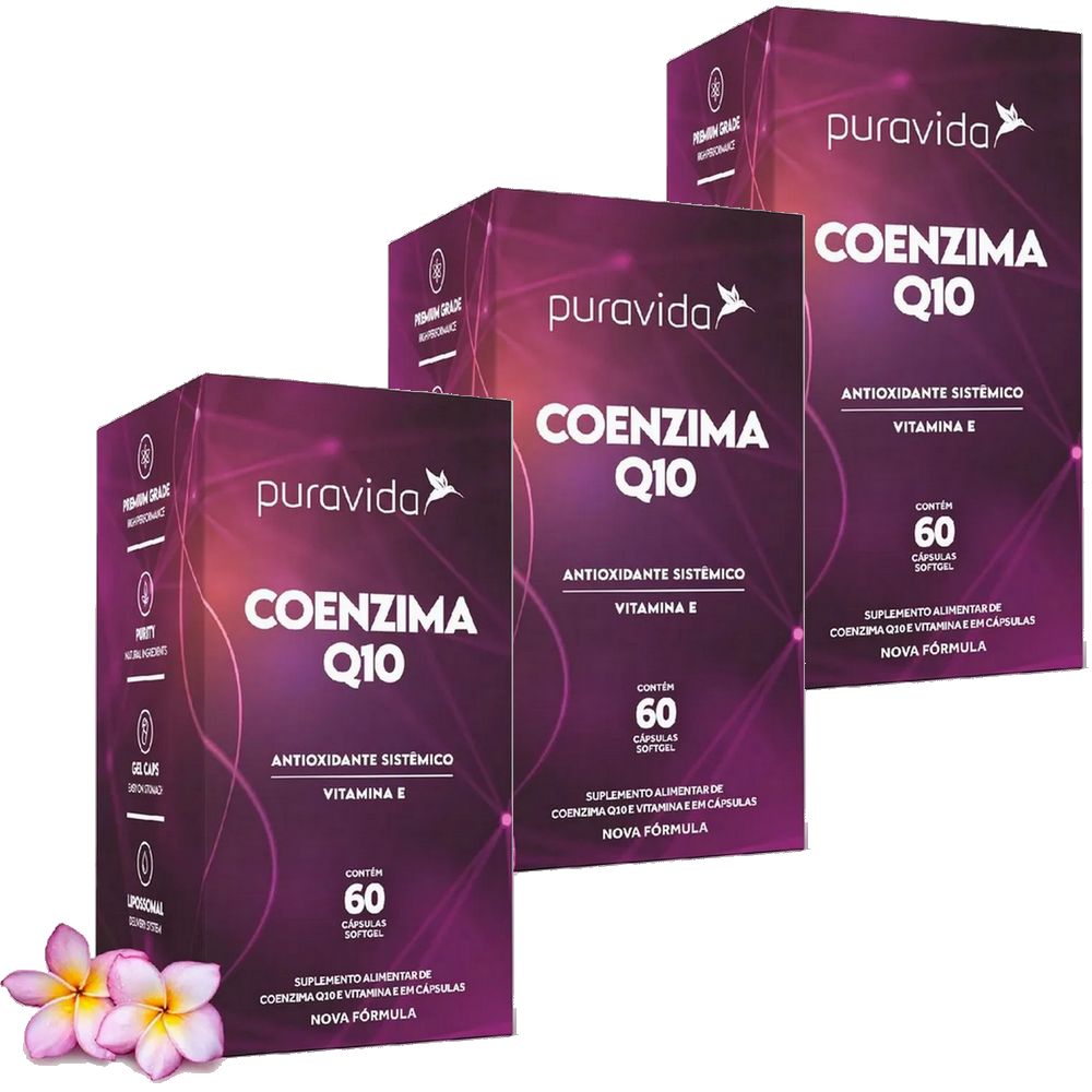 Kit 3x Coenzima Q10 - Coq10 Com Vitamina E (60 Capsulas) - Pura vida