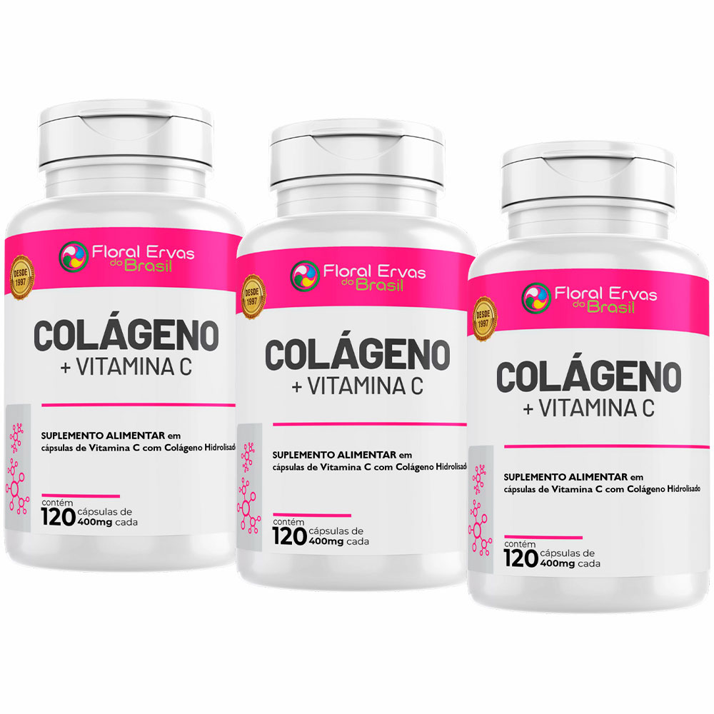 Kit 3x Colageno + Vitamina C - (120 Capsulas) - Floral Ervas do Brasil