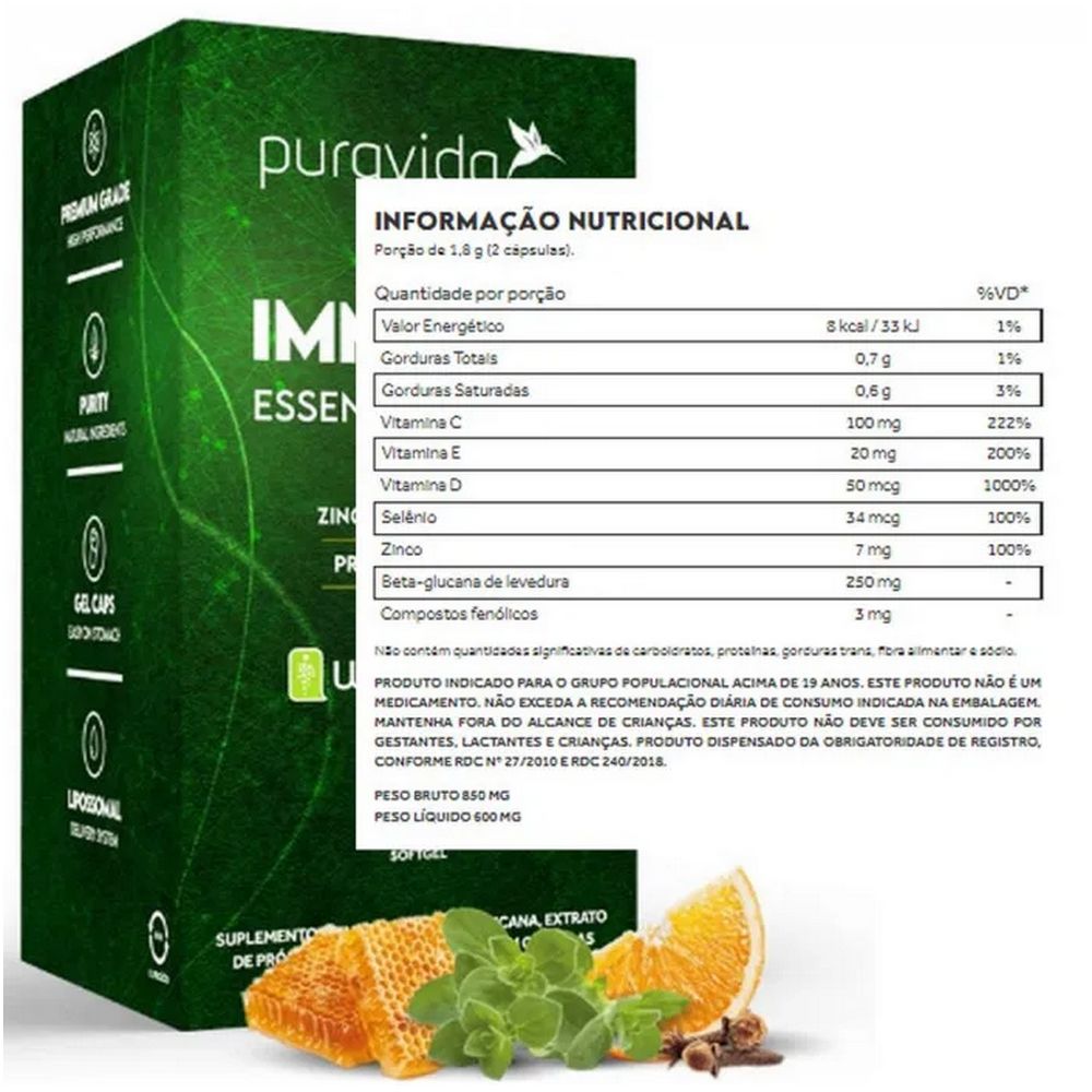 Kit 3x Immune + Essential Guard Própolis + Zinco + Vitaminas  C - (60caps) - Pura Vida
