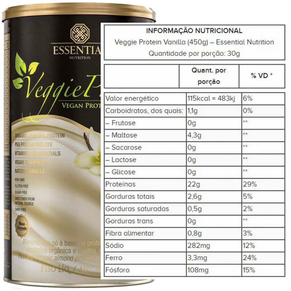 Kit 3x Veggie Protein Baunilha (450g cada) - Essential Nutrition