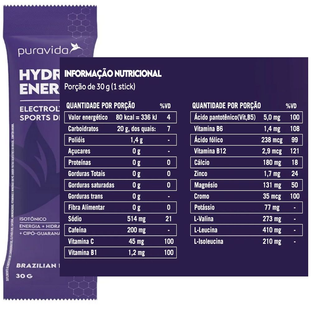 Kit 5x Hydra Energy - Eletrolytes Drink - 30g cada Sache - Pura Vida