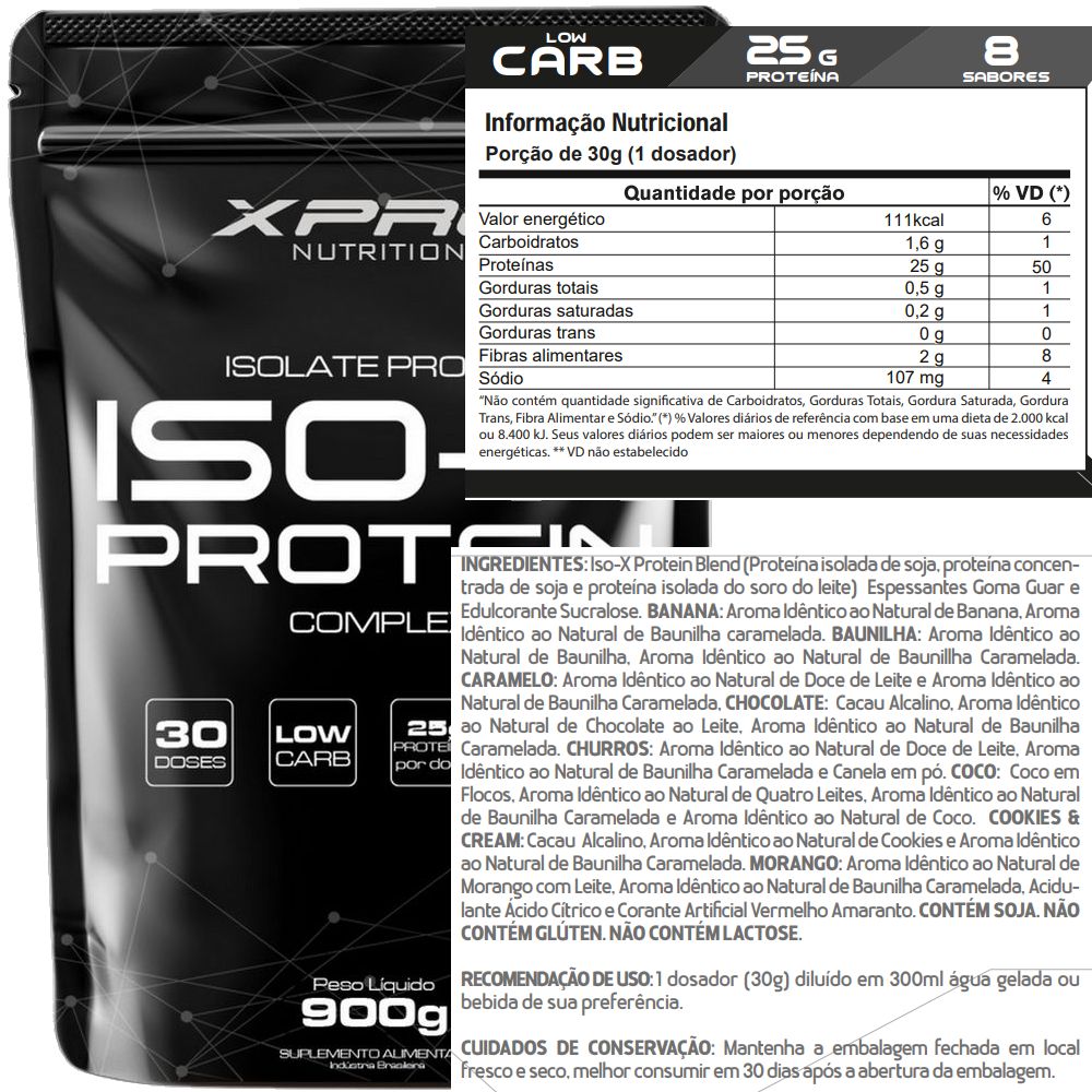Kit Isolate Protein Iso-x Protein - 900g + Bcaa Drink - 100g - Morango - XPRO Nutrition