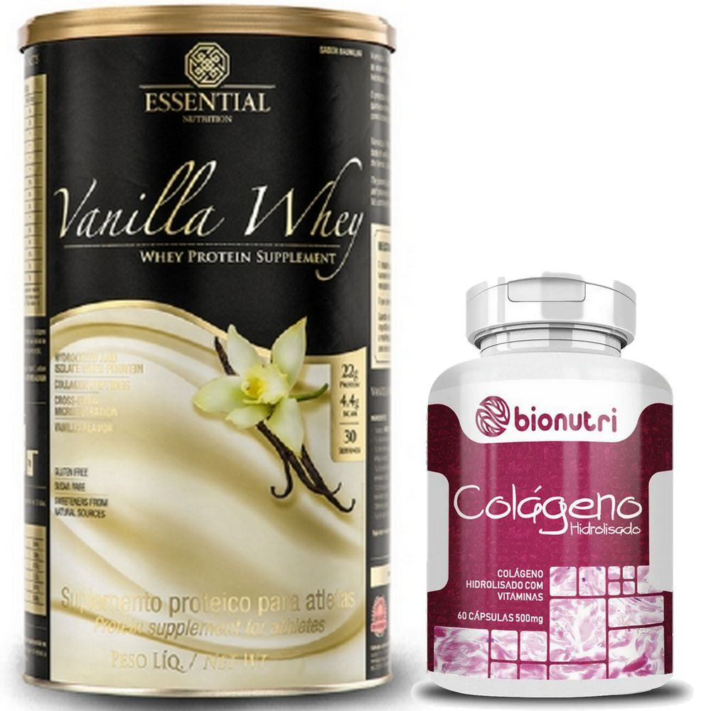 Kit Vanilla  Whey (450g) - Essential Nutrition + Colageno Hidrolisado (120 Caps) - Bionutri