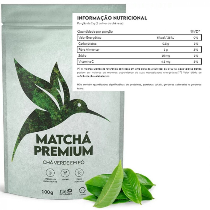 Matchá Premium Chá Verde em Pó Vegano - Antioxidante (100g) - Pura Vida