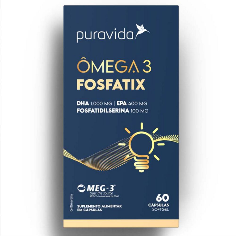 Omega 3 Fosfatix - Com Fosfatidilserina - 60 Capsulas Softgel - Pura Vida
