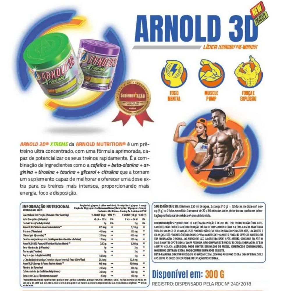 Pre Treino Arnold 3D Xtreme - 300g - Arnold Nutrition