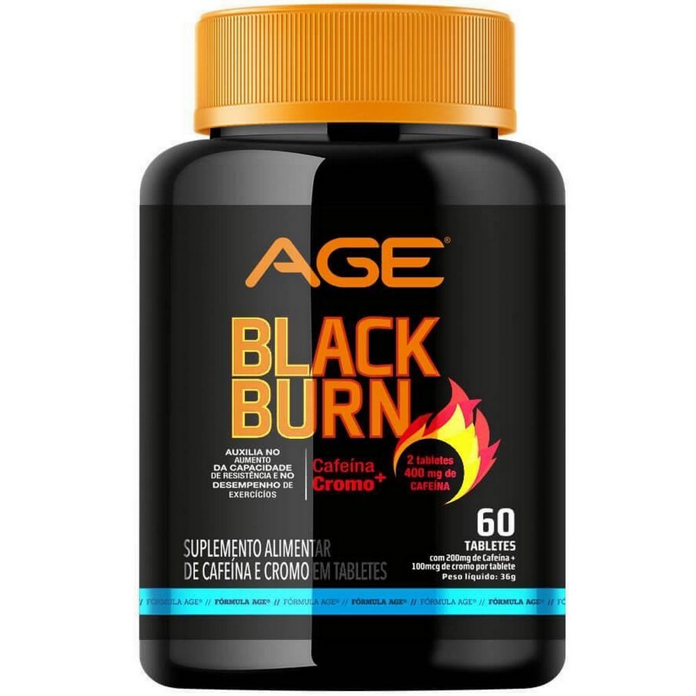 Termogênico Black Burn - Cafeina + Cromo - (60 Tabletes) - Age