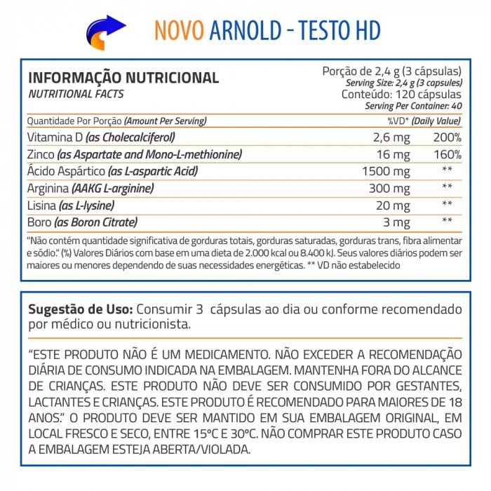 Testo Hd 120 Caps - Arnold Nutrition