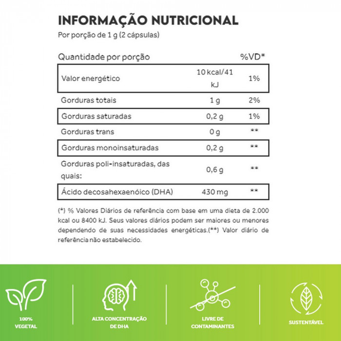 Vegan Omega 3 Alta Concentraçao De Dha 100% Vegetal (60caps) - Pura Vida