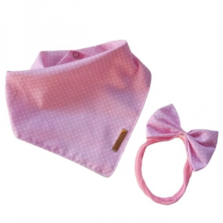 Babador bandana com faixinha de cabelo poá­ rosa