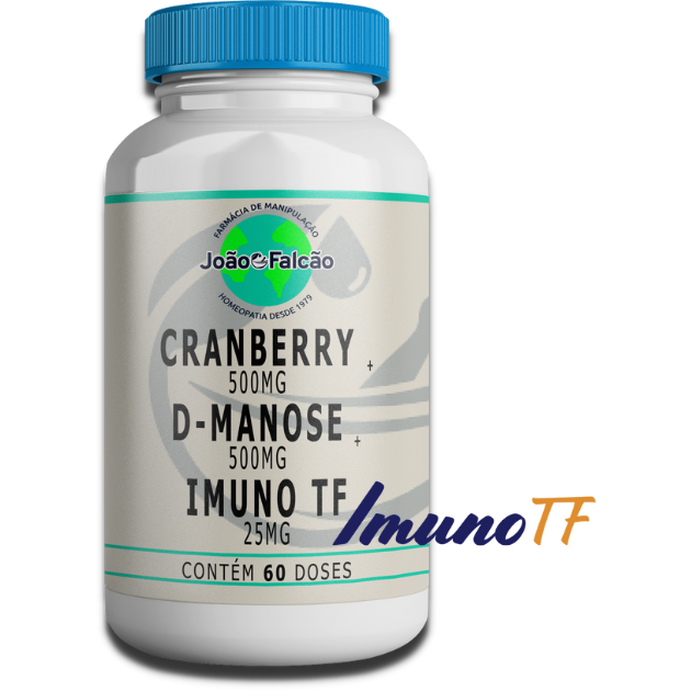 Cranberry 500Mg + D-Manose 500Mg + Imuno TF 25Mg - 60 Doses  - FARMACIA JOÃO FALCÃO