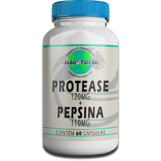 Protease 120Mg + Pepsina 110Mg - 60 Cápsulas  - FARMACIA JOÃO FALCÃO