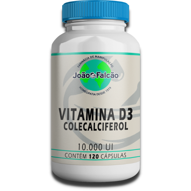 Vitamina D3(Colecalciferol) 10.000Ui - 120 Cápsulas  - FARMACIA JOÃO FALCÃO