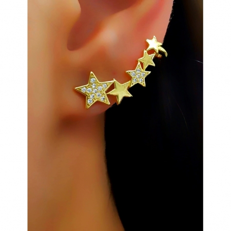 Brinco Ear Cuff Estrelas Luxury com Micro Zircônias Banhado em Ouro18k