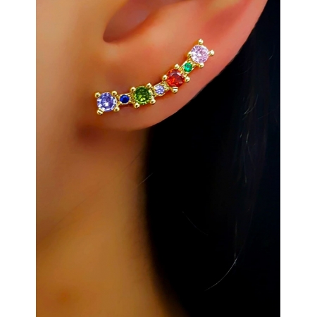 Brinco Ear Cuff Zircônia Colorida Banhado em Ouro18k (SKU: 00032505)