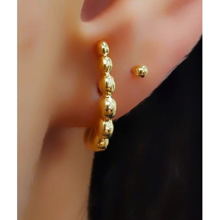 Brinco Ear Hook Mini 7 Bolinhas Lisas Amassadas Banhado em Ouro18k
