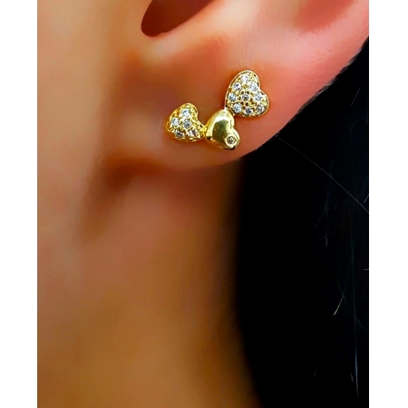 Brinco Mini Ear Cuff 3 Corações Micro Zircônias Banhado em Ouro18k (SKU: 00032107)