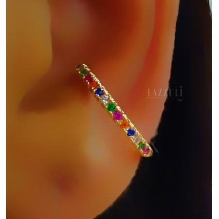 Piercing Fake com Micro Zircônias Coloridas Banhado em Ouro18k (SKU: 00071035)