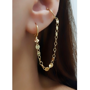 Brinco Ear Line Medalhas Lisas Banhado em Ouro 18K