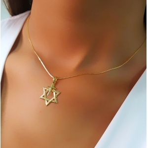 Colar Estrela de Davi com Mini Cruz Lisa Banhado em Ouro 18k