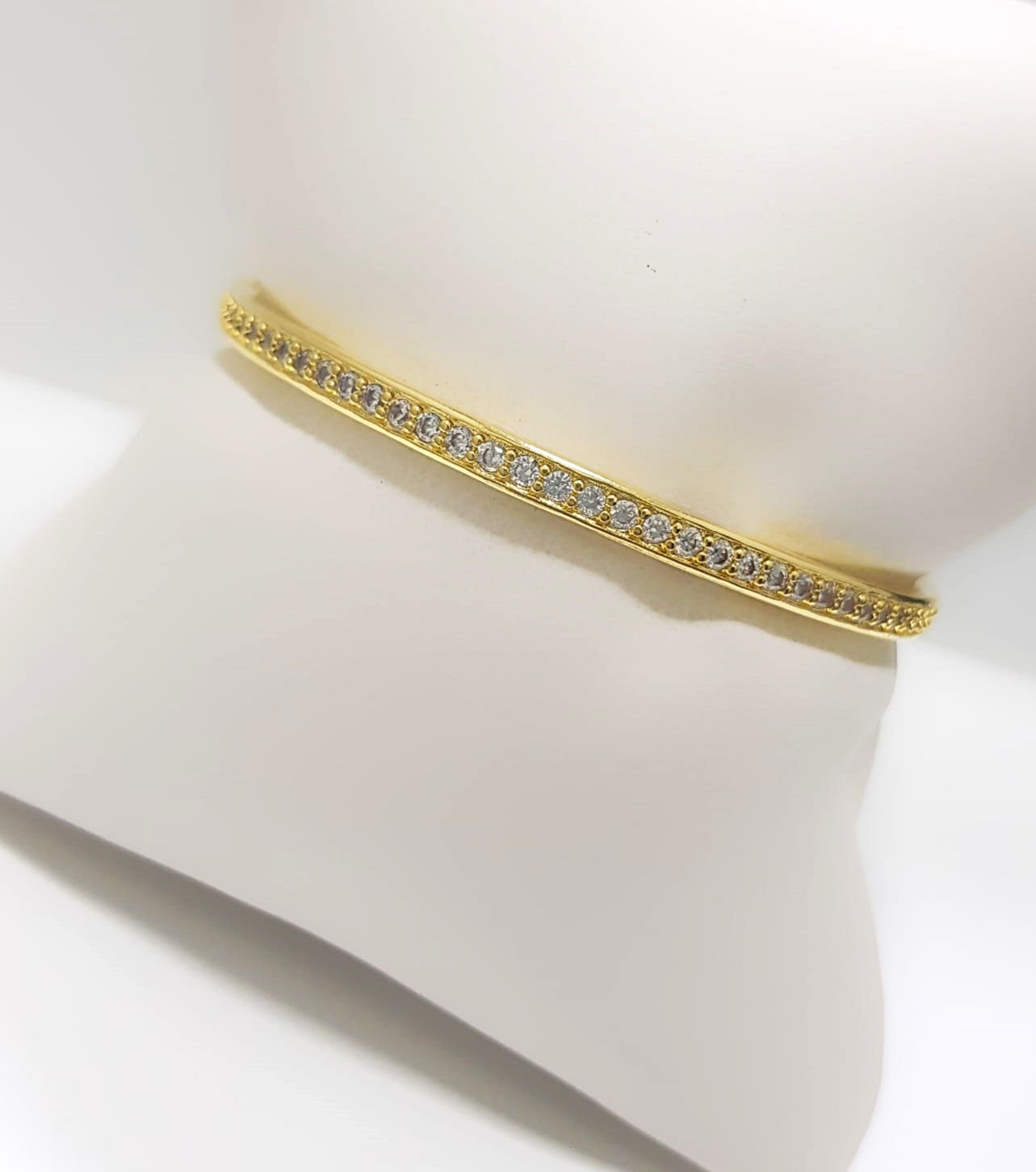 Bracelete 6.0 cm 1 Fileira Micro Zircônia Cristal Banhado em Ouro18k (SKU: 00090592)  - Lazzuli Joias
