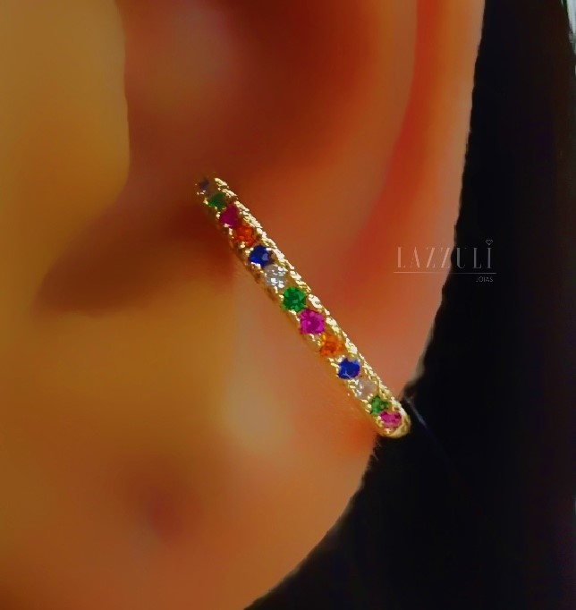 Piercing Fake com Micro Zircônias Coloridas Banhado em Ouro18k (SKU: 00071035)  - Lazzuli Joias