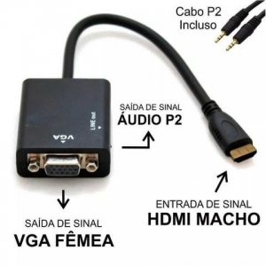 Conversor HDMI Macho x VGA Fantron com Cabo de Audio P2