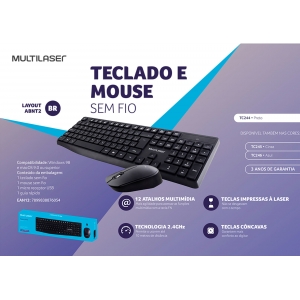 Teclado e Mouse Sem Fio Multilaser TC244 Preto