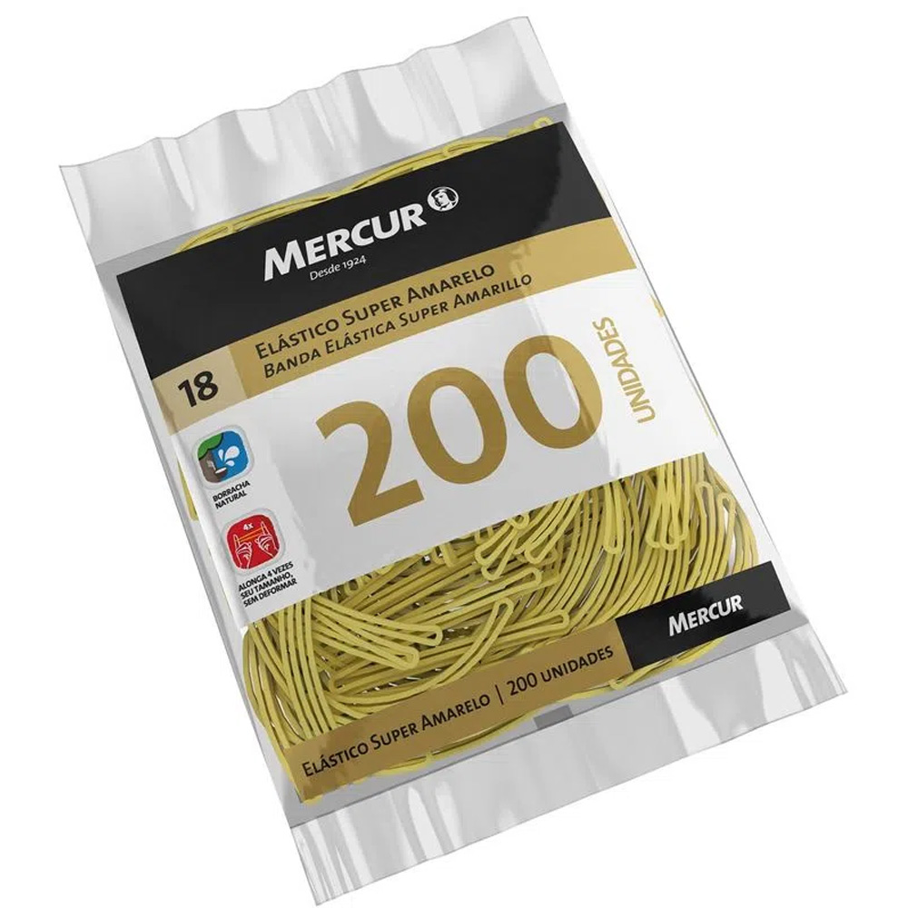 Elastico Super Amarelo Mercur pacote com 200 unidades