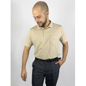KIT Masculino 2 Peças- Camisa Polo Listrada Bege e Calça Social Cinza Escuro