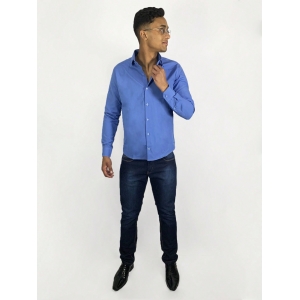 Kit Masculino 2 Peças - Camisa Social Manga Longa Slim Azul e Calça Skinny Jeans Simples