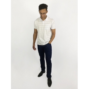 Kit Masculino- Camisa Polo Listrada Branco e Calça Skinny Jeans Escura