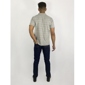 Kit Masculino- Camisa Polo Listrada Cinza e Calça Skinny Jeans Escura