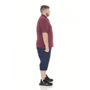 KIT Masculino Plus Size 2 Peças - Camisa Polo Listrada J10 Vinho e Bermuda Jeans Escuro