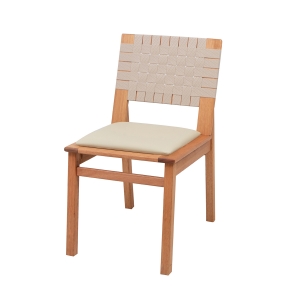 Cadeira Brasiliensis Madeira Maciça Encosto Trançado com Fita Areia e Assento Estofado